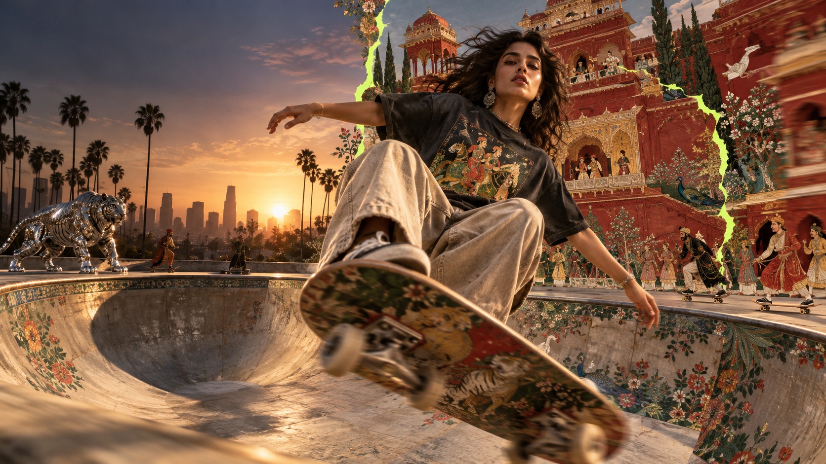 Palace Error streetwear concept combining Indian miniature art and Los Angeles skate culture